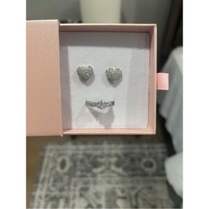 Sterling Silver Heart Earrings and Ring Set